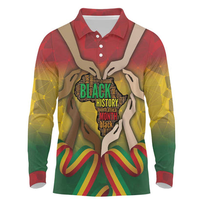 Black History Month Long Sleeve Polo Shirt I Am Black