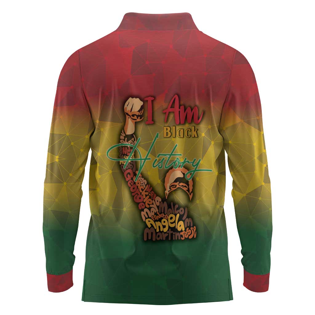 Black History Month Long Sleeve Polo Shirt I Am Black