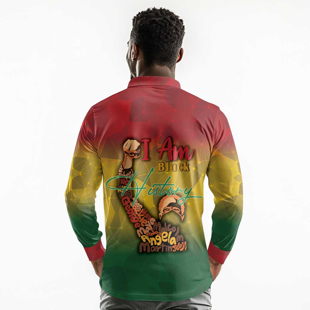 Black History Month Long Sleeve Polo Shirt I Am Black