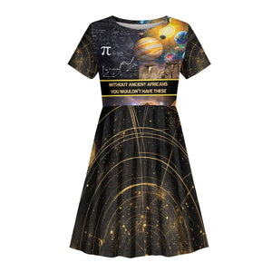Afro Egyptian Pyramids Kid Short Sleeve Dress Ancient African Achievements Galaxy