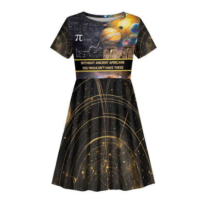 Afro Egyptian Pyramids Kid Short Sleeve Dress Ancient African Achievements Galaxy