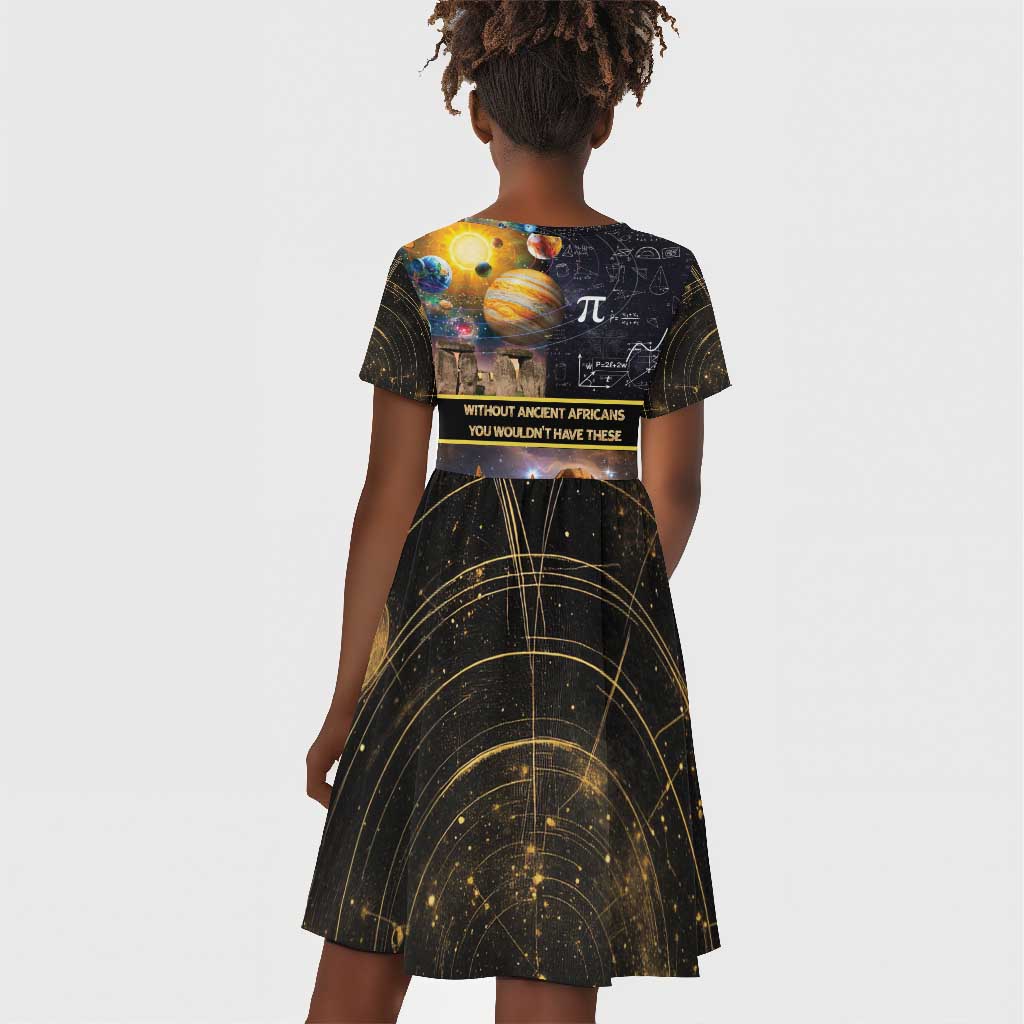 Afro Egyptian Pyramids Kid Short Sleeve Dress Ancient African Achievements Galaxy