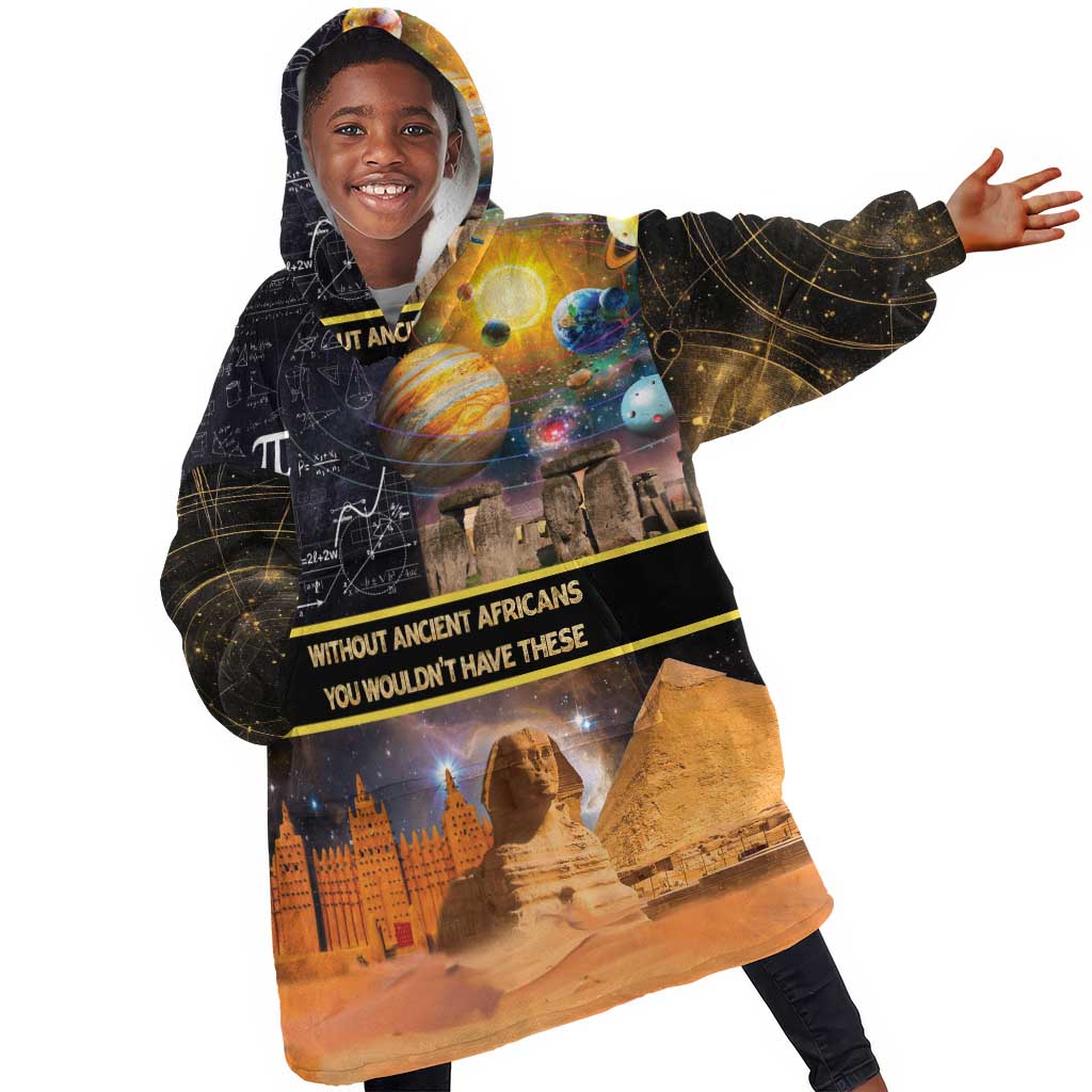 Afro Egyptian Pyramids Kid Wearable Blanket Hoodie Ancient African Achievements Galaxy