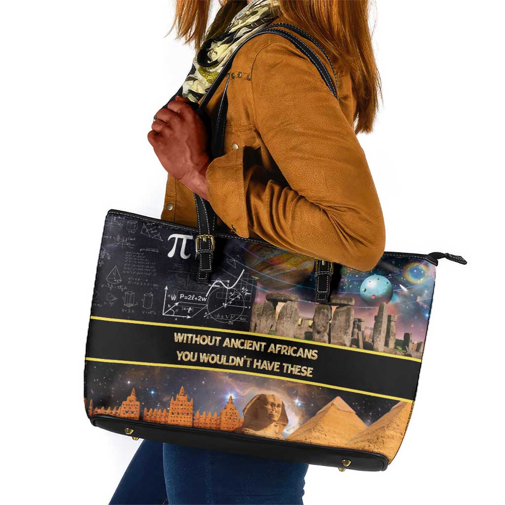 Afro Egyptian Pyramids Leather Tote Bag Ancient African Achievements Galaxy