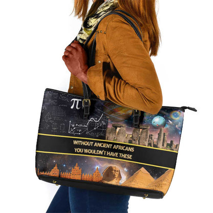 Afro Egyptian Pyramids Leather Tote Bag Ancient African Achievements Galaxy