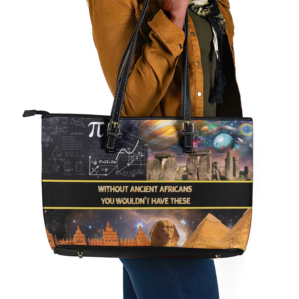 Afro Egyptian Pyramids Leather Tote Bag Ancient African Achievements Galaxy