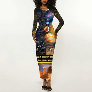 Afro Egyptian Pyramids Long Sleeve Bodycon Dress Ancient African Achievements Galaxy DT04