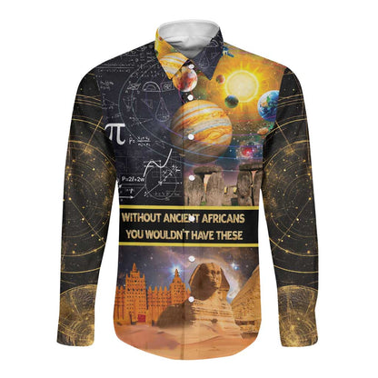 Afro Egyptian Pyramids Long Sleeve Button Shirt Ancient African Achievements Galaxy