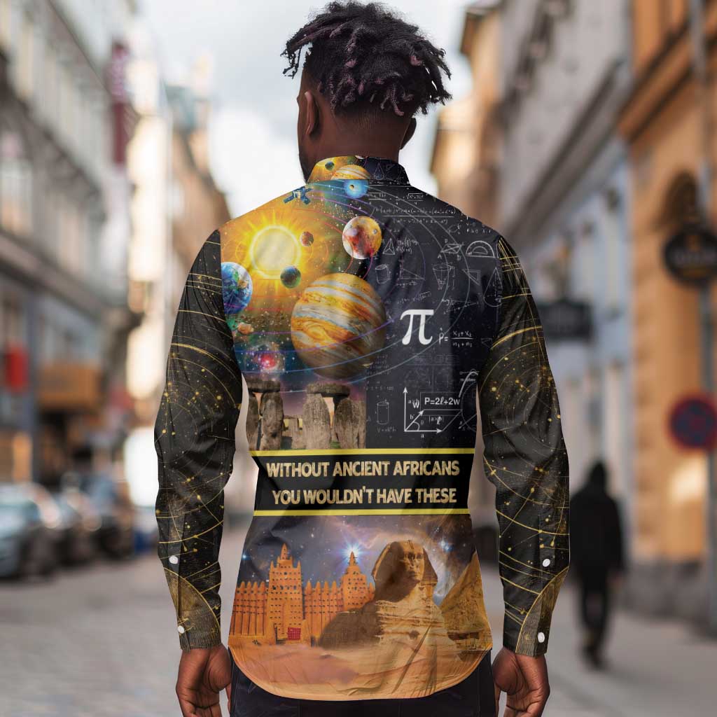 Afro Egyptian Pyramids Long Sleeve Button Shirt Ancient African Achievements Galaxy