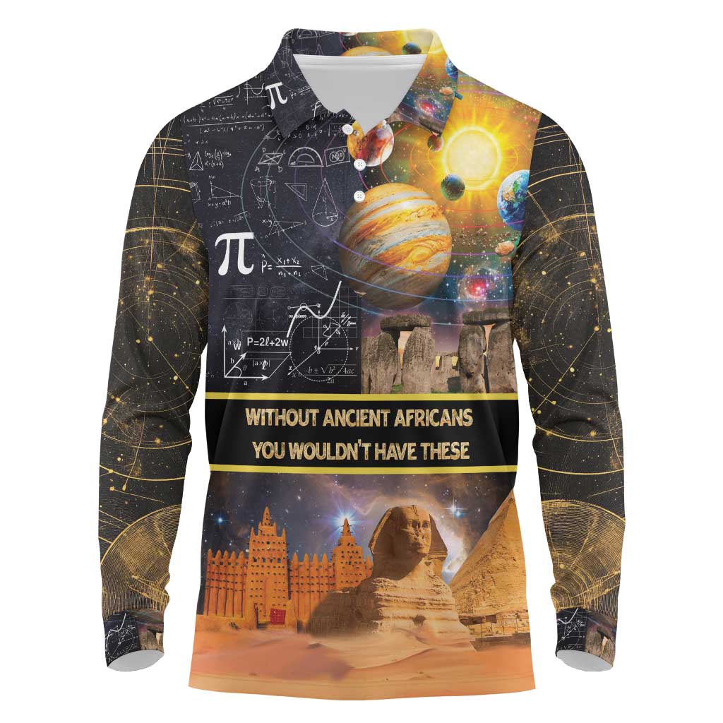 Afro Egyptian Pyramids Long Sleeve Polo Shirt Ancient African Achievements Galaxy