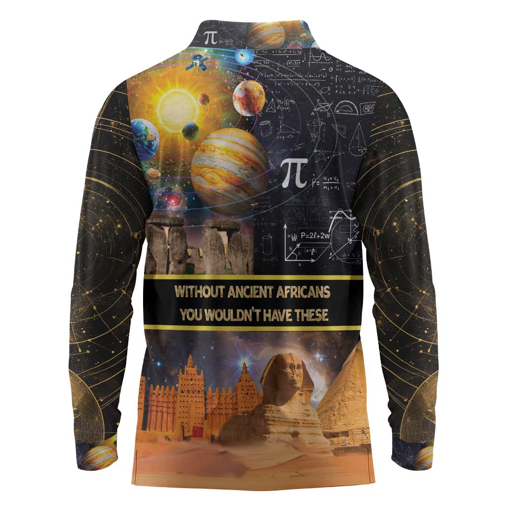 Afro Egyptian Pyramids Long Sleeve Polo Shirt Ancient African Achievements Galaxy