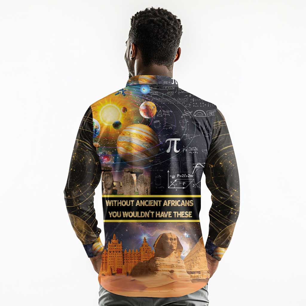 Afro Egyptian Pyramids Long Sleeve Polo Shirt Ancient African Achievements Galaxy