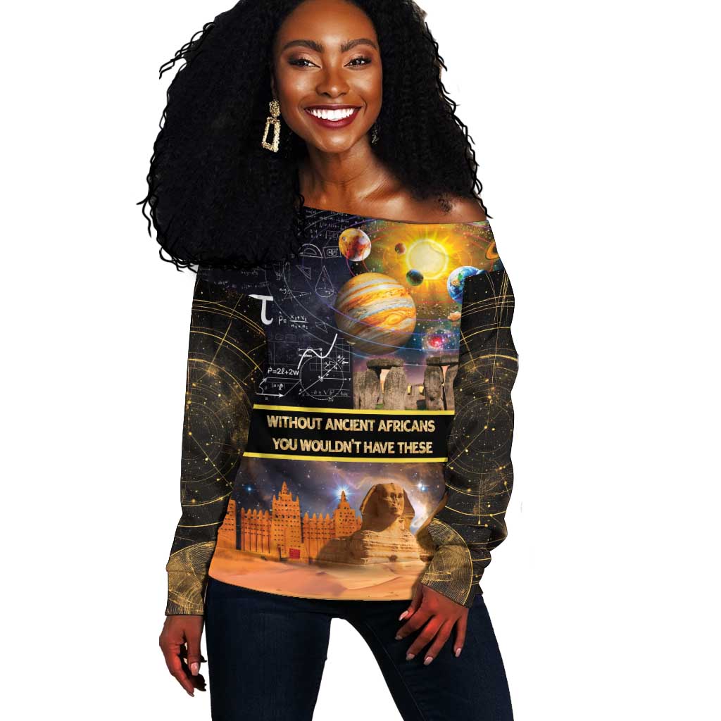Afro Egyptian Pyramids Off Shoulder Sweater Ancient African Achievements Galaxy