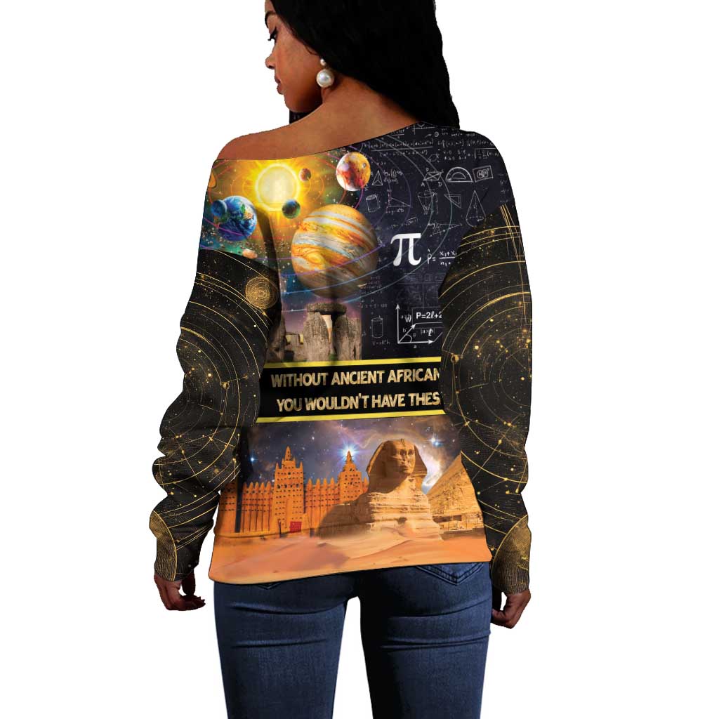 Afro Egyptian Pyramids Off Shoulder Sweater Ancient African Achievements Galaxy
