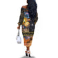 Afro Egyptian Pyramids Off The Shoulder Long Sleeve Dress Ancient African Achievements Galaxy