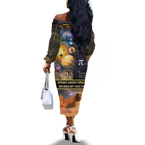 Afro Egyptian Pyramids Off The Shoulder Long Sleeve Dress Ancient African Achievements Galaxy