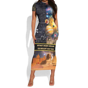 Afro Egyptian Pyramids Short Sleeve Bodycon Dress Ancient African Achievements Galaxy DT04