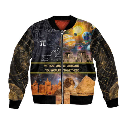 Afro Egyptian Pyramids Sleeve Zip Bomber Jacket Ancient African Achievements Galaxy