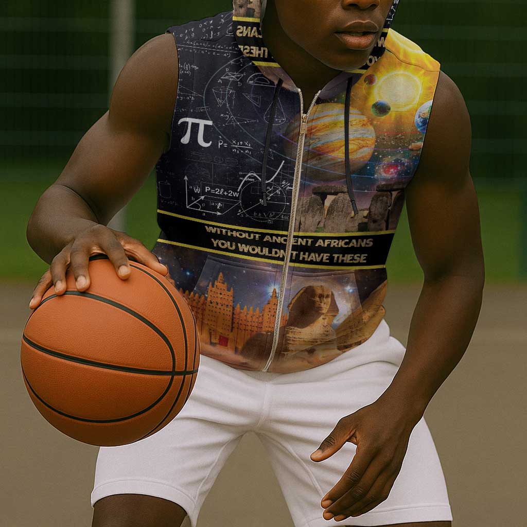 Afro Egyptian Pyramids Sleeveless Zip Hoodie Ancient African Achievements Galaxy - African Pride