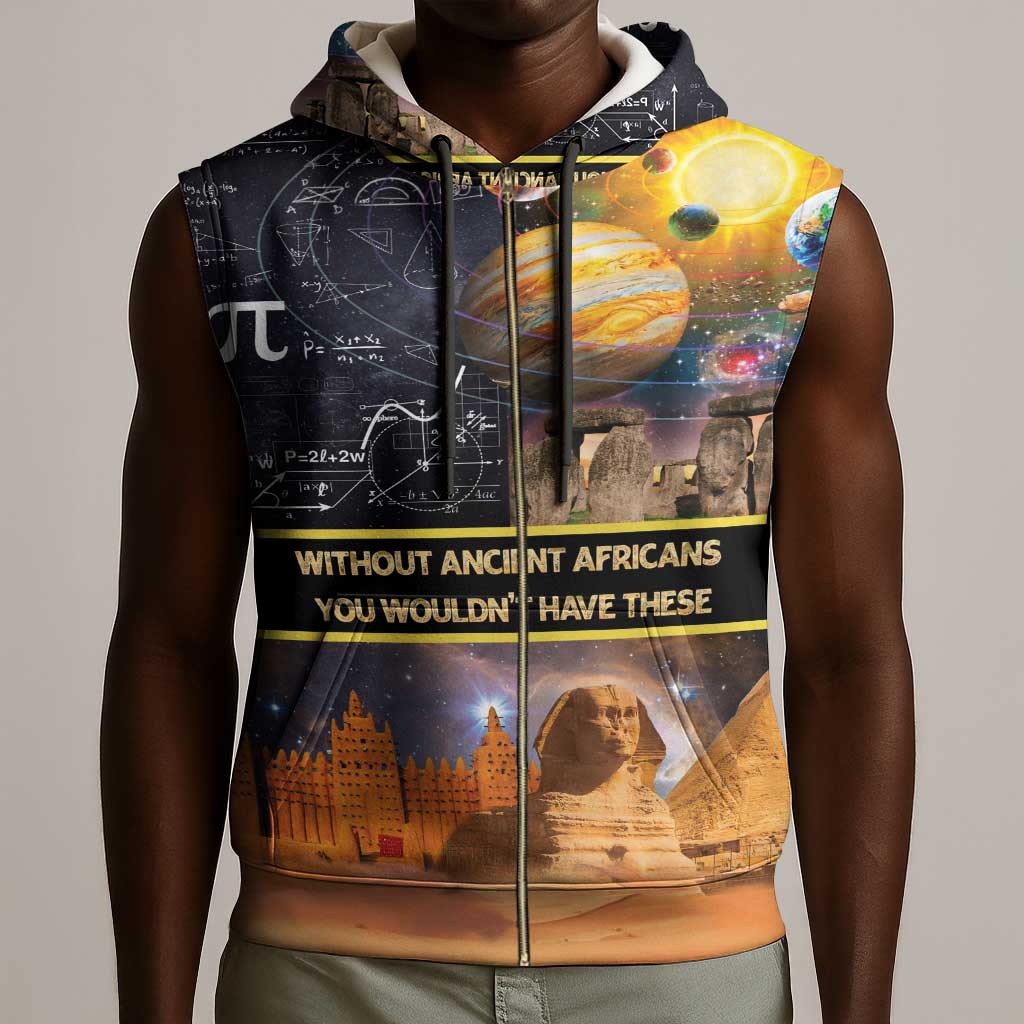 Afro Egyptian Pyramids Sleeveless Zip Hoodie Ancient African Achievements Galaxy - African Pride