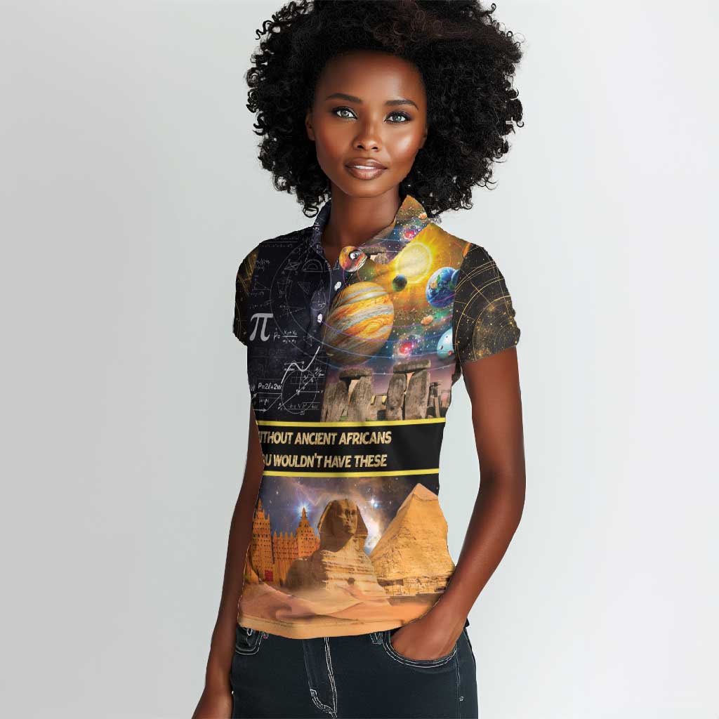 Afro Egyptian Pyramids Women Polo Shirt Ancient African Achievements Galaxy