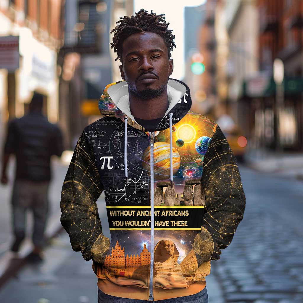 Afro Egyptian Pyramids Zip Hoodie Ancient African Achievements Galaxy