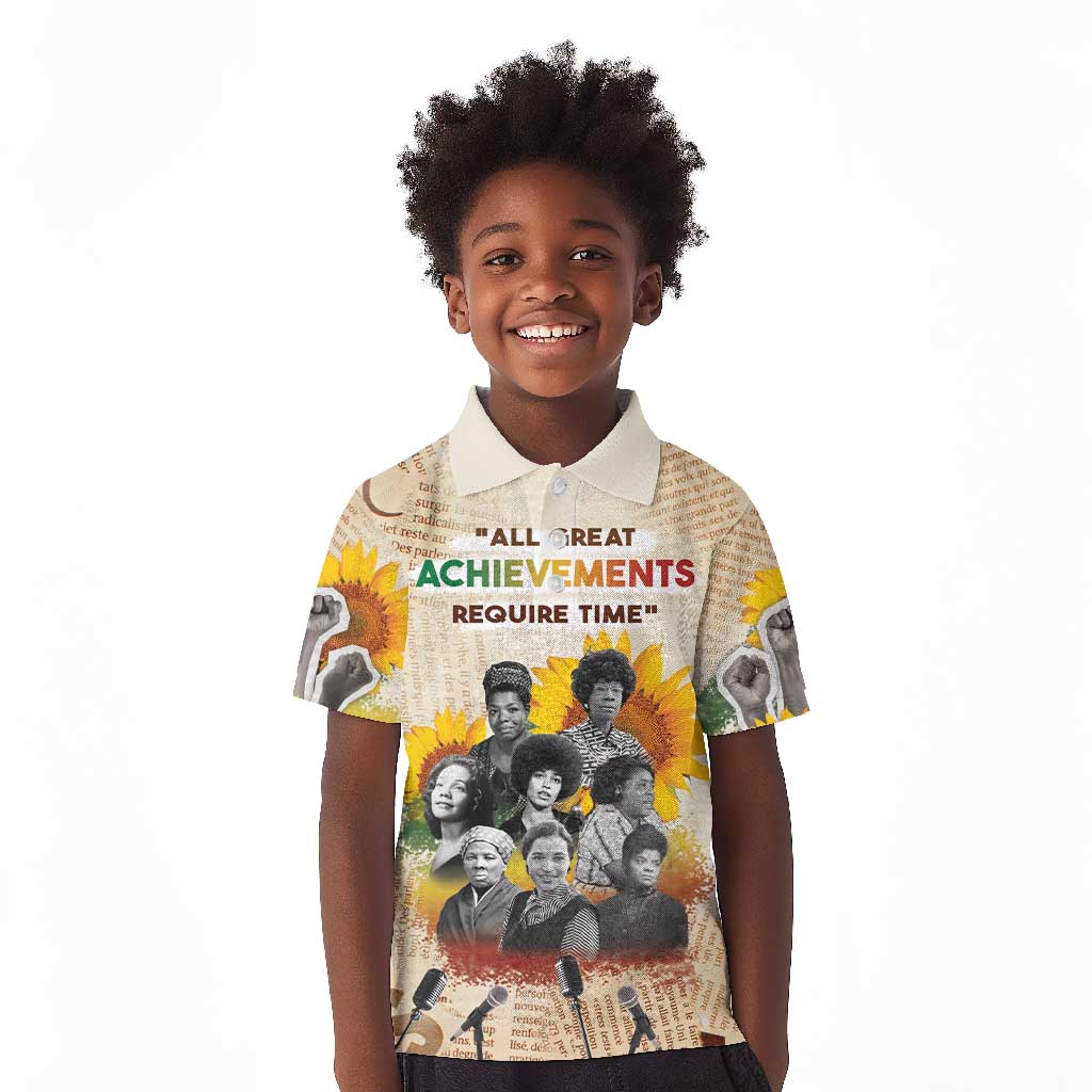 African Achievements Kid Polo Shirt Civil Rights Female Leaders Sunflower