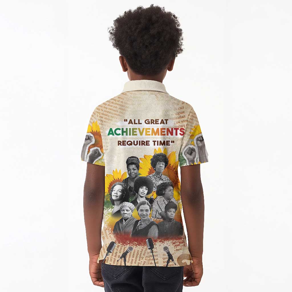 African Achievements Kid Polo Shirt Civil Rights Female Leaders Sunflower