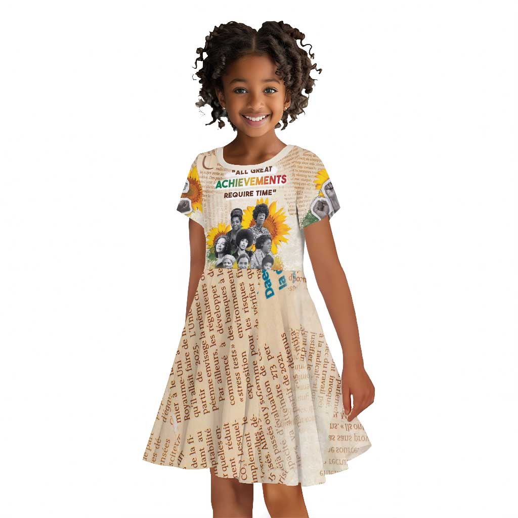 African Achievements Kid Short Sleeve Dress Civil Rights Female Leaders Sunflower