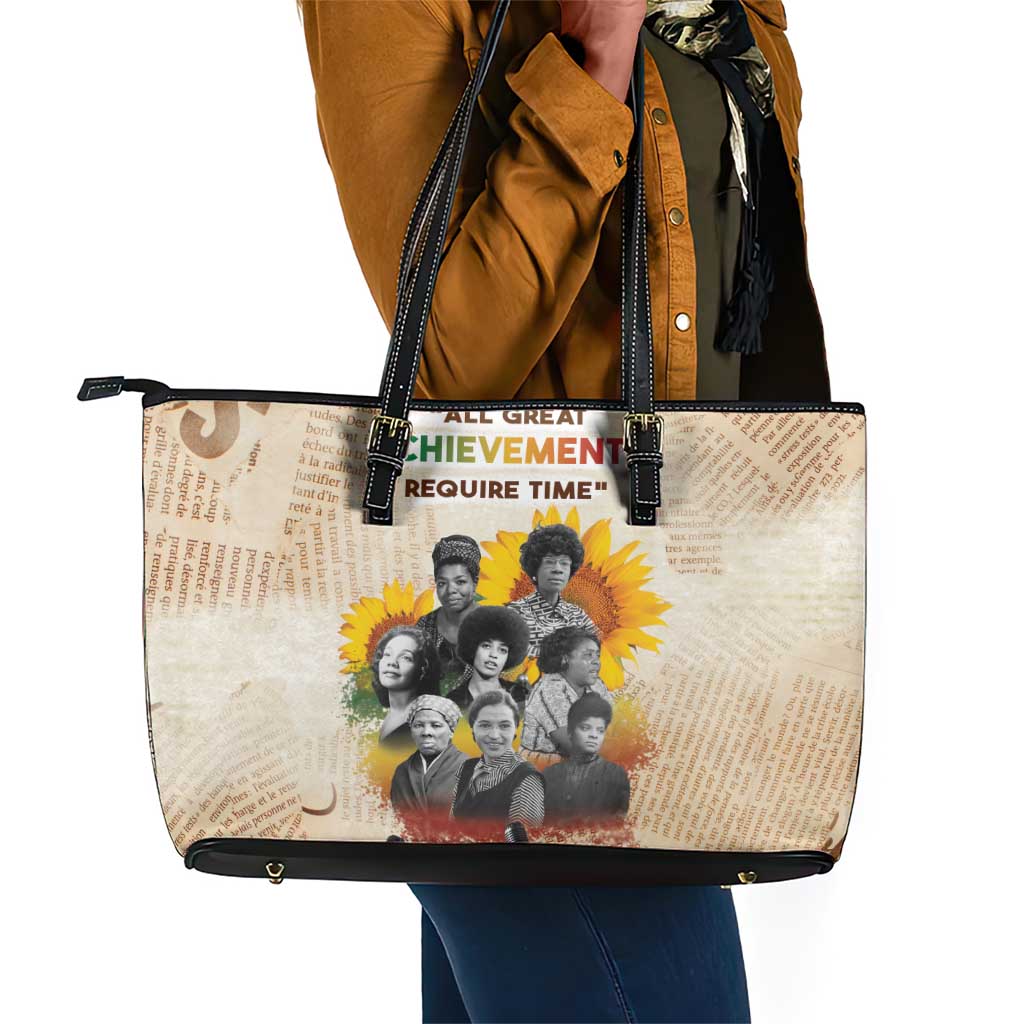 African Achievements Leather Tote Bag Civil Rights Female Leaders Sunflower