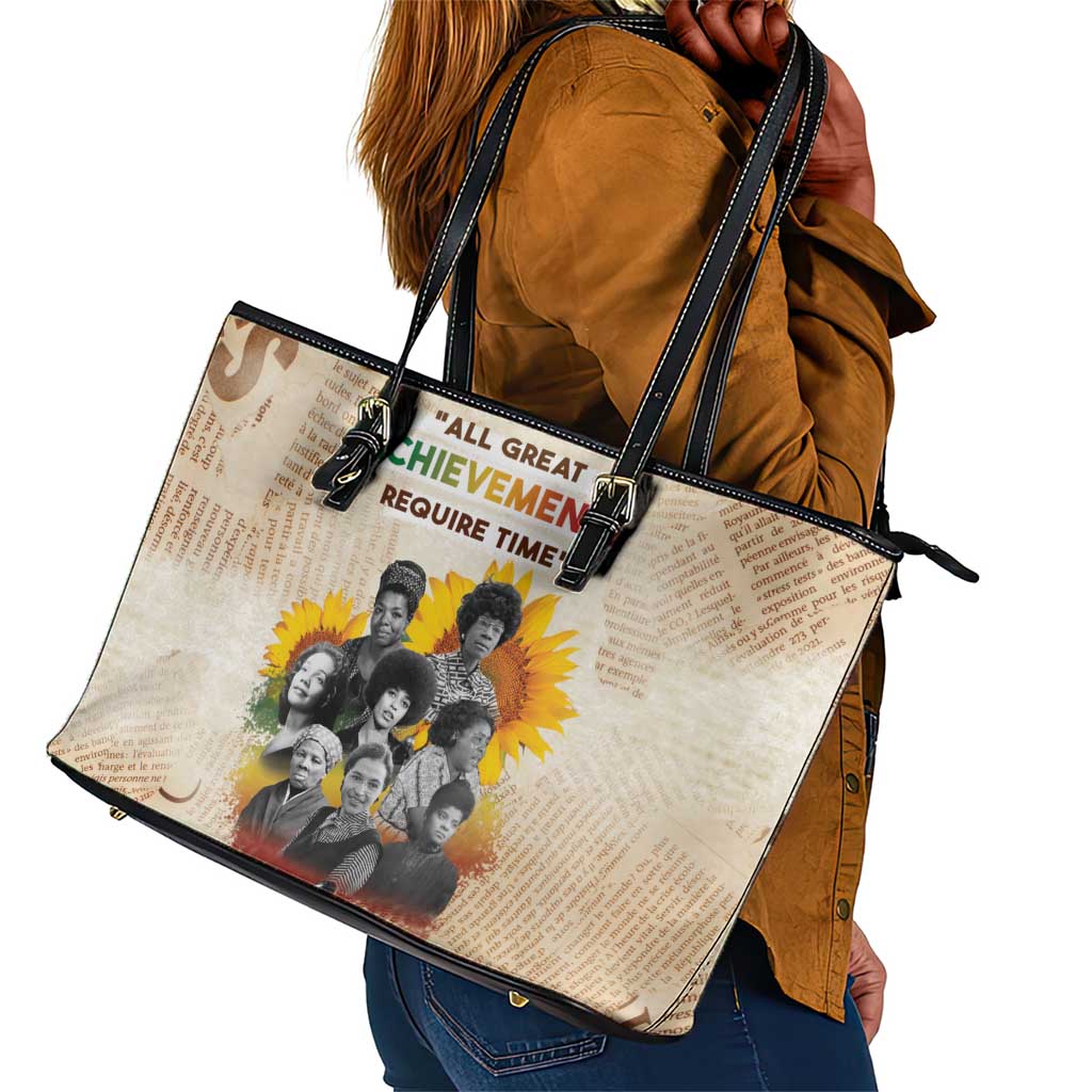 African Achievements Leather Tote Bag Civil Rights Female Leaders Sunflower