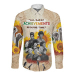 African Achievements Long Sleeve Button Shirt Civil Rights Female Leaders Sunflower