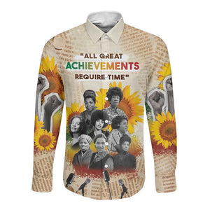 African Achievements Long Sleeve Button Shirt Civil Rights Female Leaders Sunflower