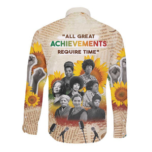 African Achievements Long Sleeve Button Shirt Civil Rights Female Leaders Sunflower