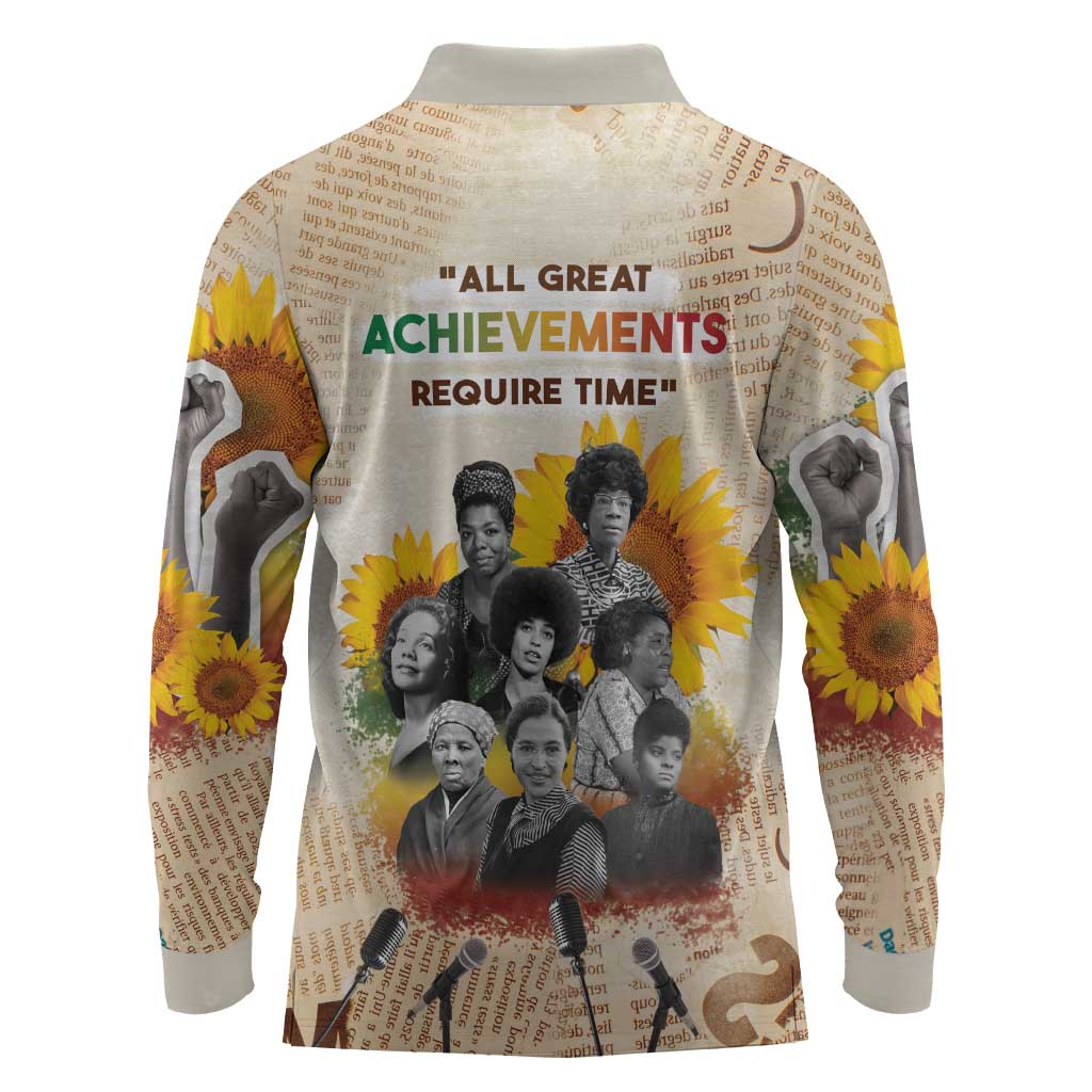 African Achievements Long Sleeve Polo Shirt Civil Rights Female Leaders Sunflower