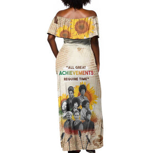 African Achievements Off Shoulder Maxi Dress Civil Rights Female Leaders Sunflower