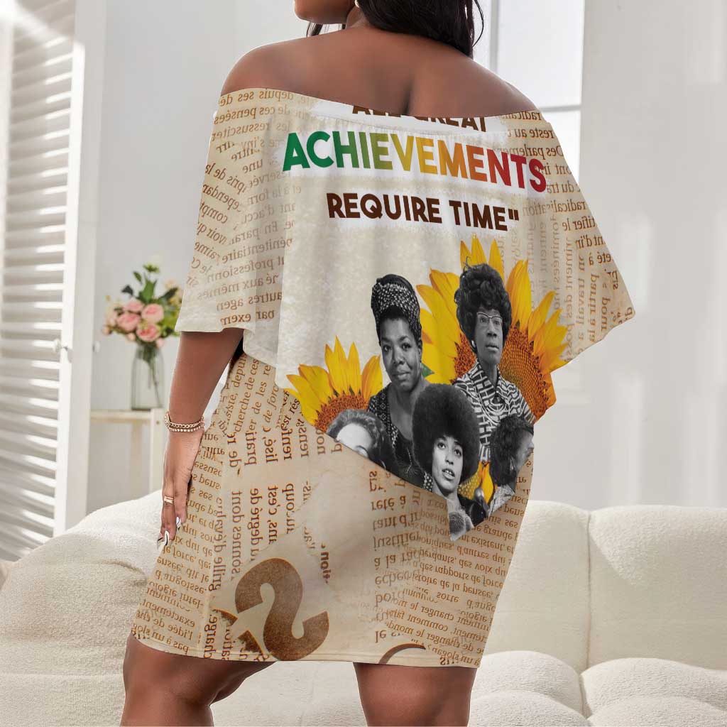 African Achievements Off Shoulder Short Dress Civil Rights Female Leaders Sunflower