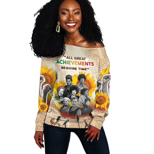 African Achievements Off Shoulder Sweater Civil Rights Female Leaders Sunflower