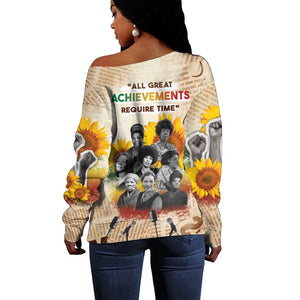 African Achievements Off Shoulder Sweater Civil Rights Female Leaders Sunflower