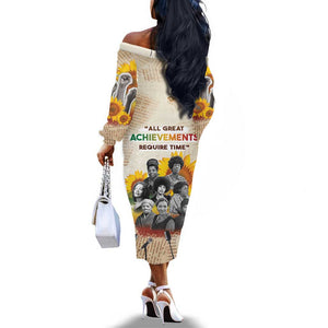 African Achievements Off The Shoulder Long Sleeve Dress Civil Rights Female Leaders Sunflower