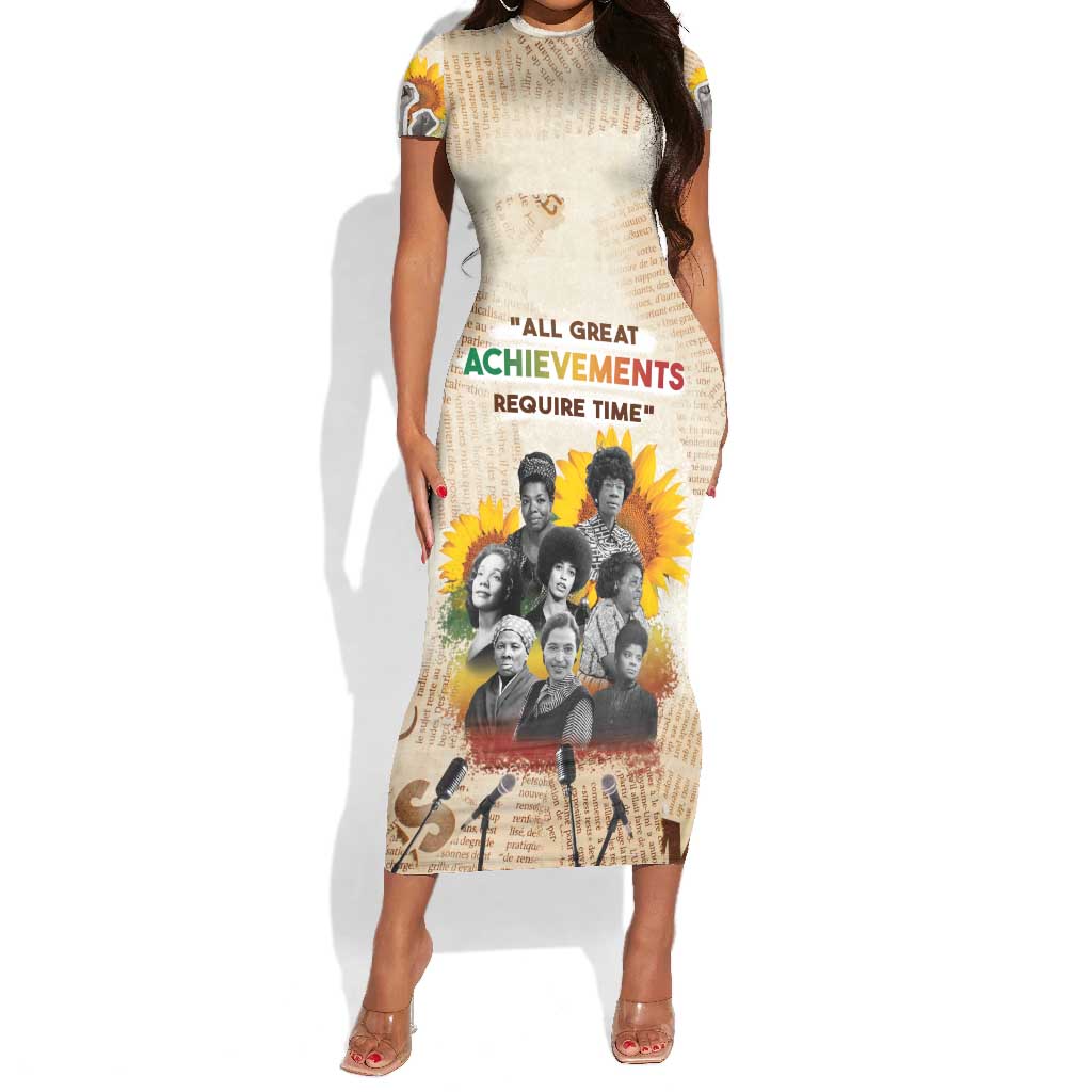 African Achievements Short Sleeve Bodycon Dress Civil Rights Female Leaders Sunflower DT04
