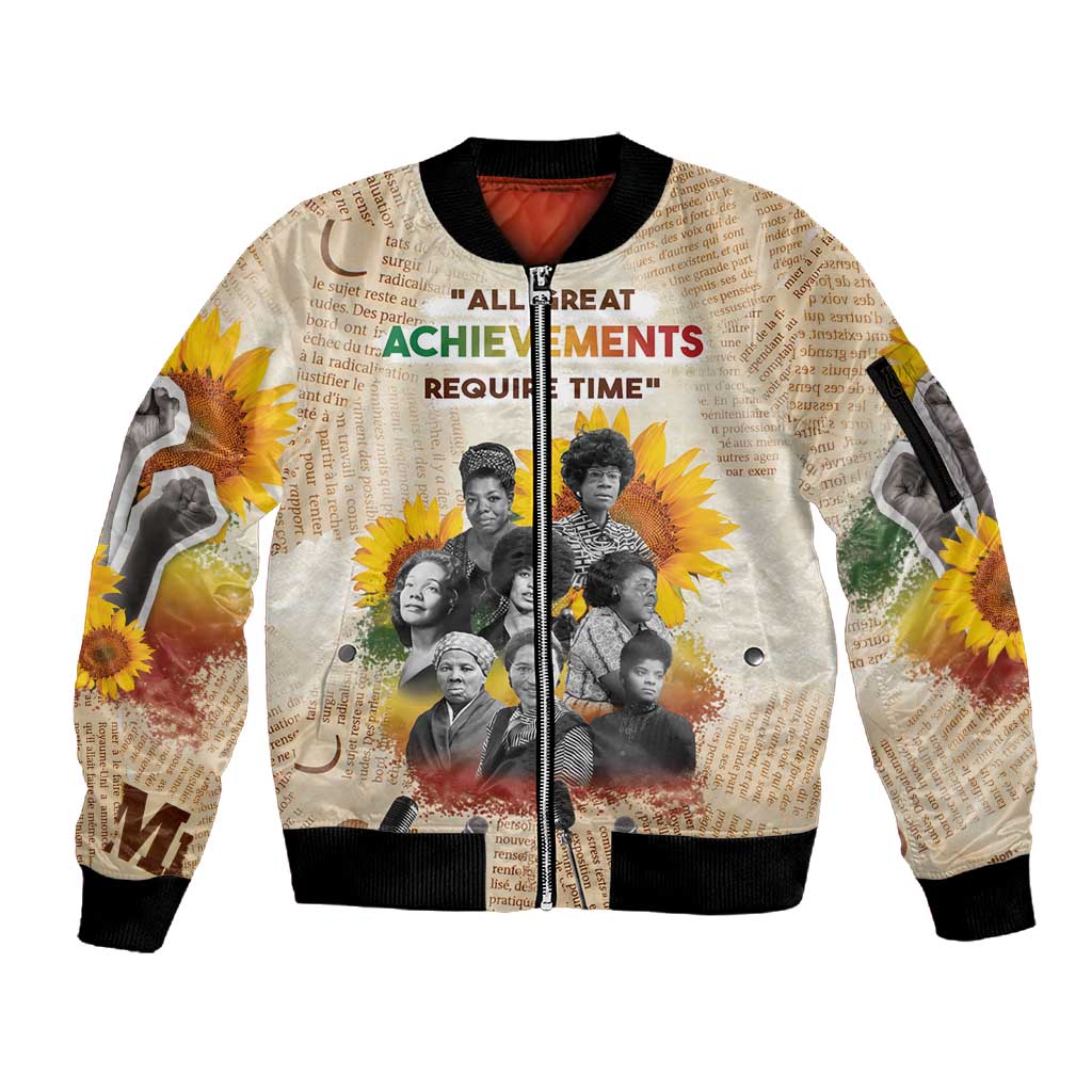 African Achievements Sleeve Zip Bomber Jacket Civil Rights Female Leaders Sunflower