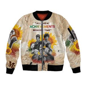 African Achievements Sleeve Zip Bomber Jacket Civil Rights Female Leaders Sunflower