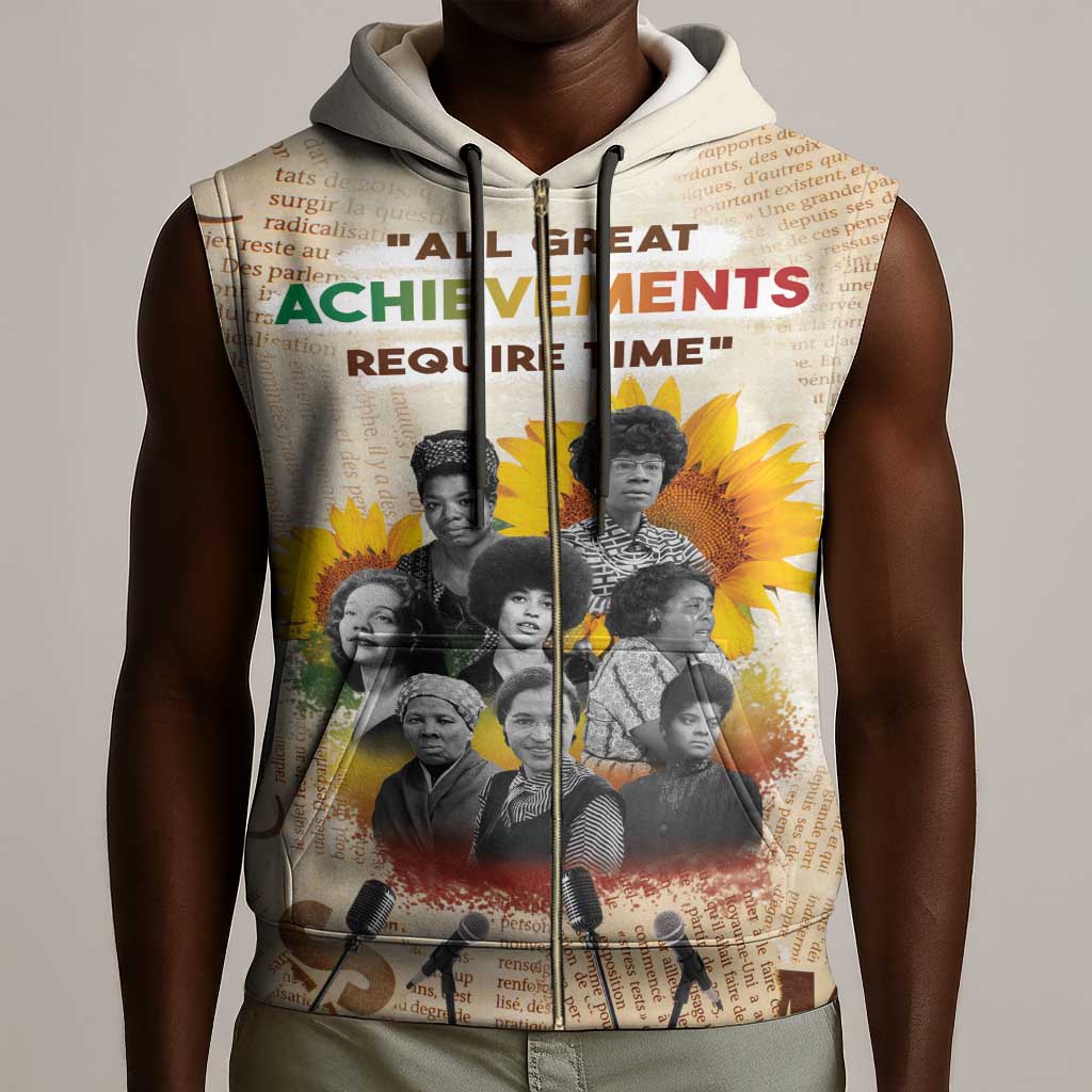 African Achievements Sleeveless Zip Hoodie Civil Rights Female Leaders Sunflower - African Pride