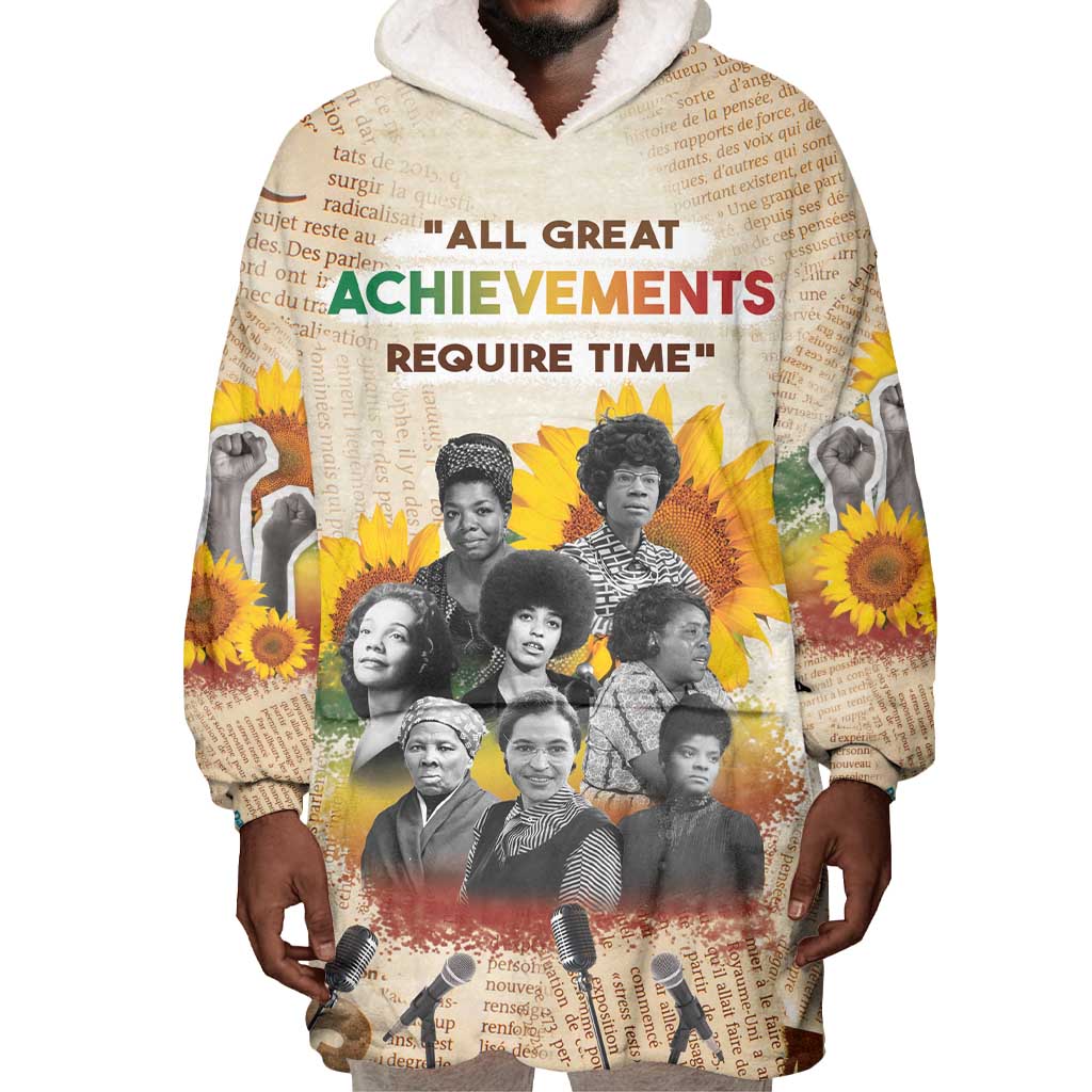 African Achievements Wearable Blanket Hoodie Civil Rights Female Leaders Sunflower