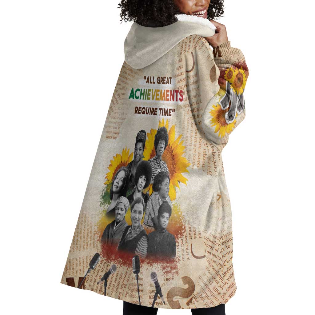 African Achievements Wearable Blanket Hoodie Civil Rights Female Leaders Sunflower