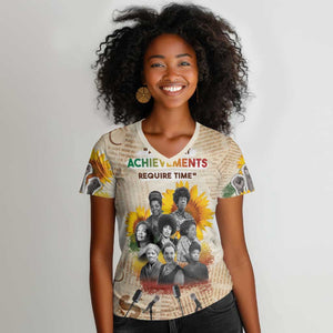 African Achievements Women V-Neck T-Shirt Civil Rights Female Leaders Sunflower