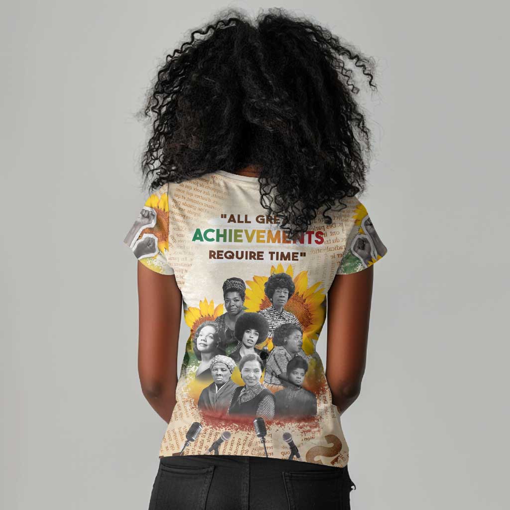 African Achievements Women V-Neck T-Shirt Civil Rights Female Leaders Sunflower