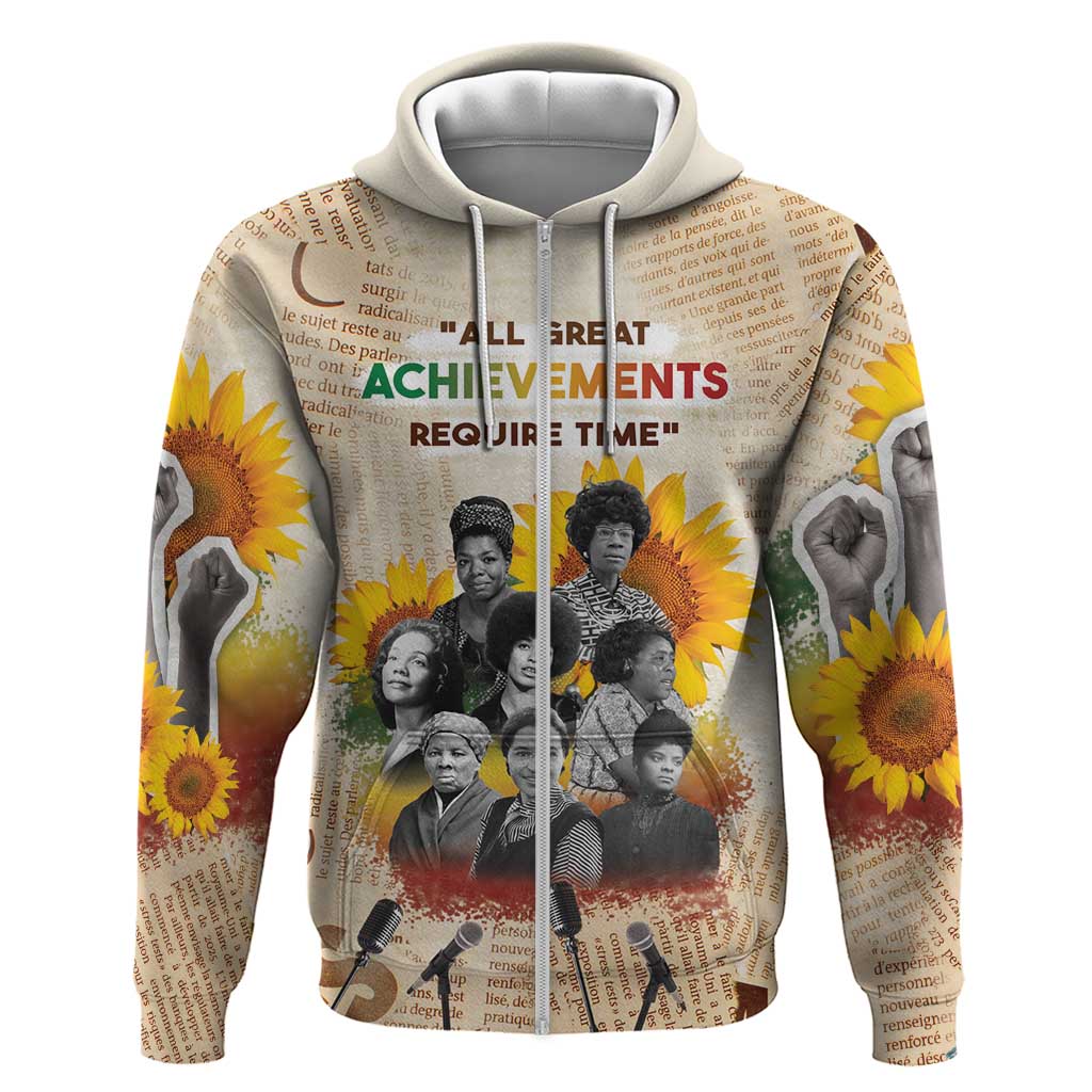African Achievements Zip Hoodie Civil Rights Female Leaders Sunflower