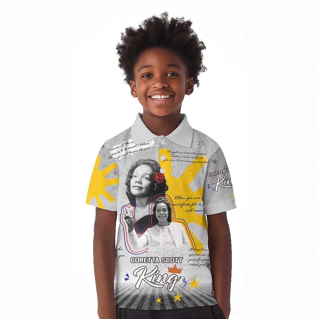 African American Coretta Scott King Kid Polo Shirt Honoring The Legacy Hand Draw Style